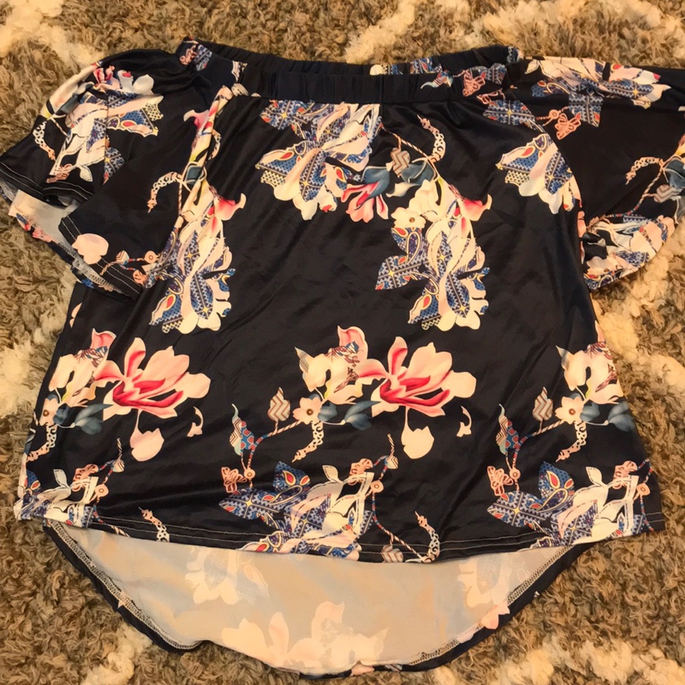 Navy floral off the shoulder top